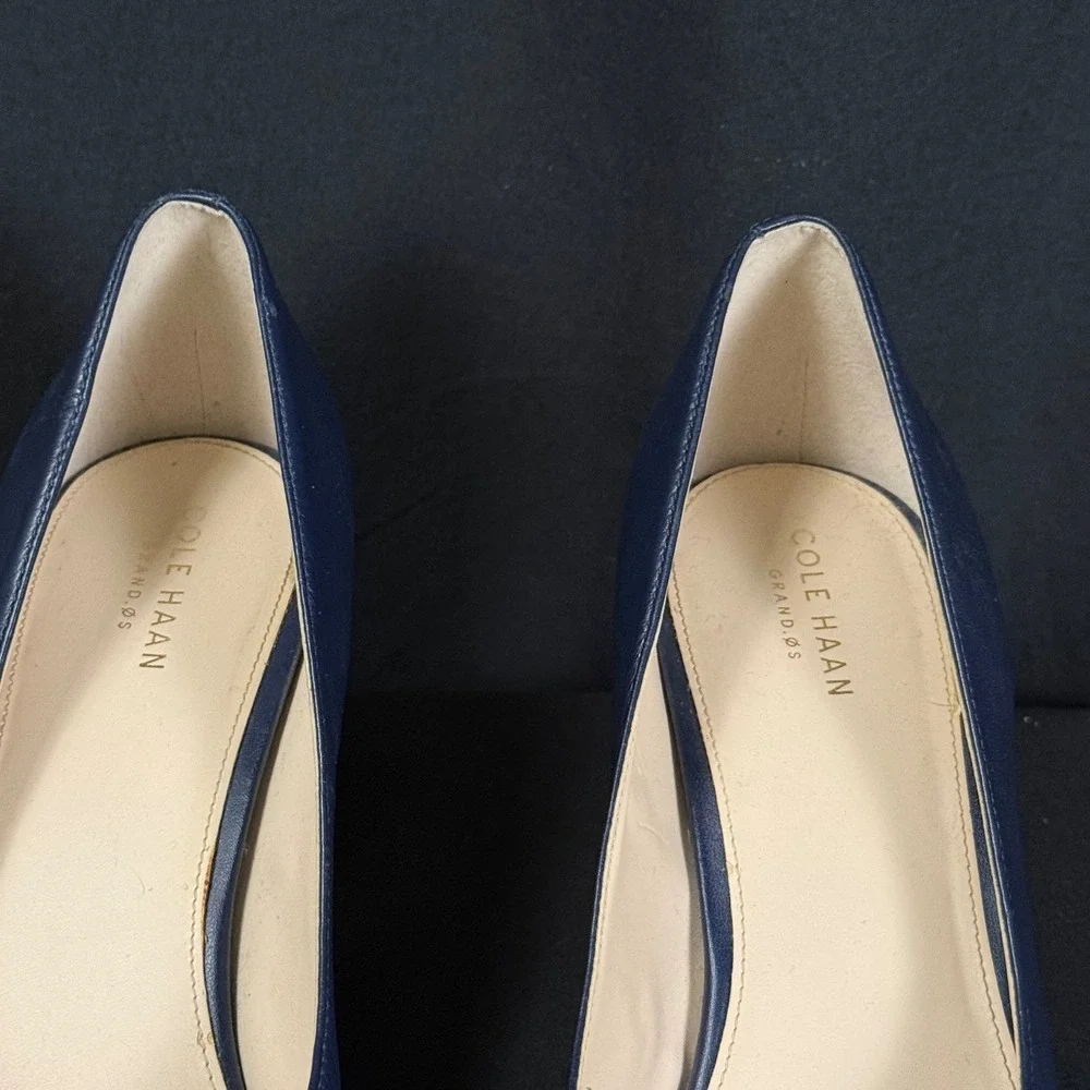 Cole Haan Adair Navy Blue Leather Bow Wedge Pumps Shoes Grand.OS W13162 Women 9B